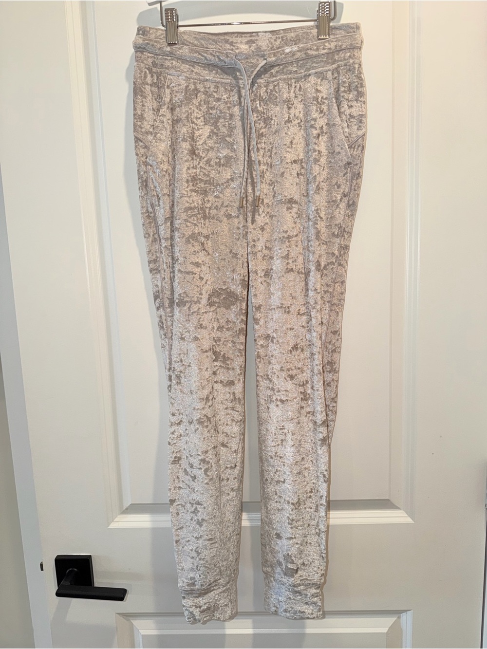 Lululemon Ready To Crush Joggers in a crushed velvet texture Chrome